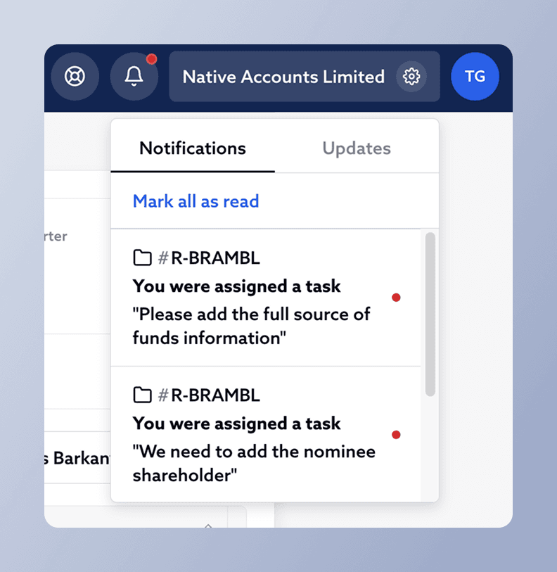 New notifications panel