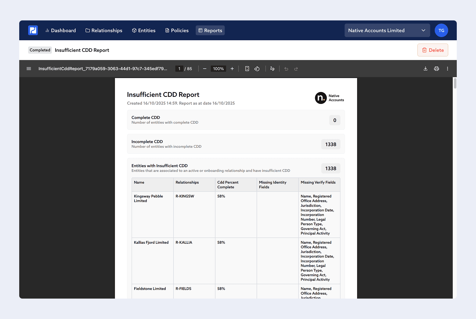 New Default Reports: Insufficient CDD and Orphan Entities